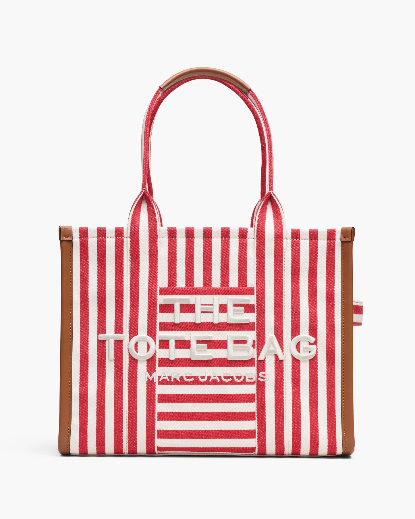 Bolsa Marc Jacobs The Stripe Canvas Large Tote Bag, Lona de Algodão pesada com acabamento em couro, cor Vermelho Multicolor, vista frontal | Original Exports