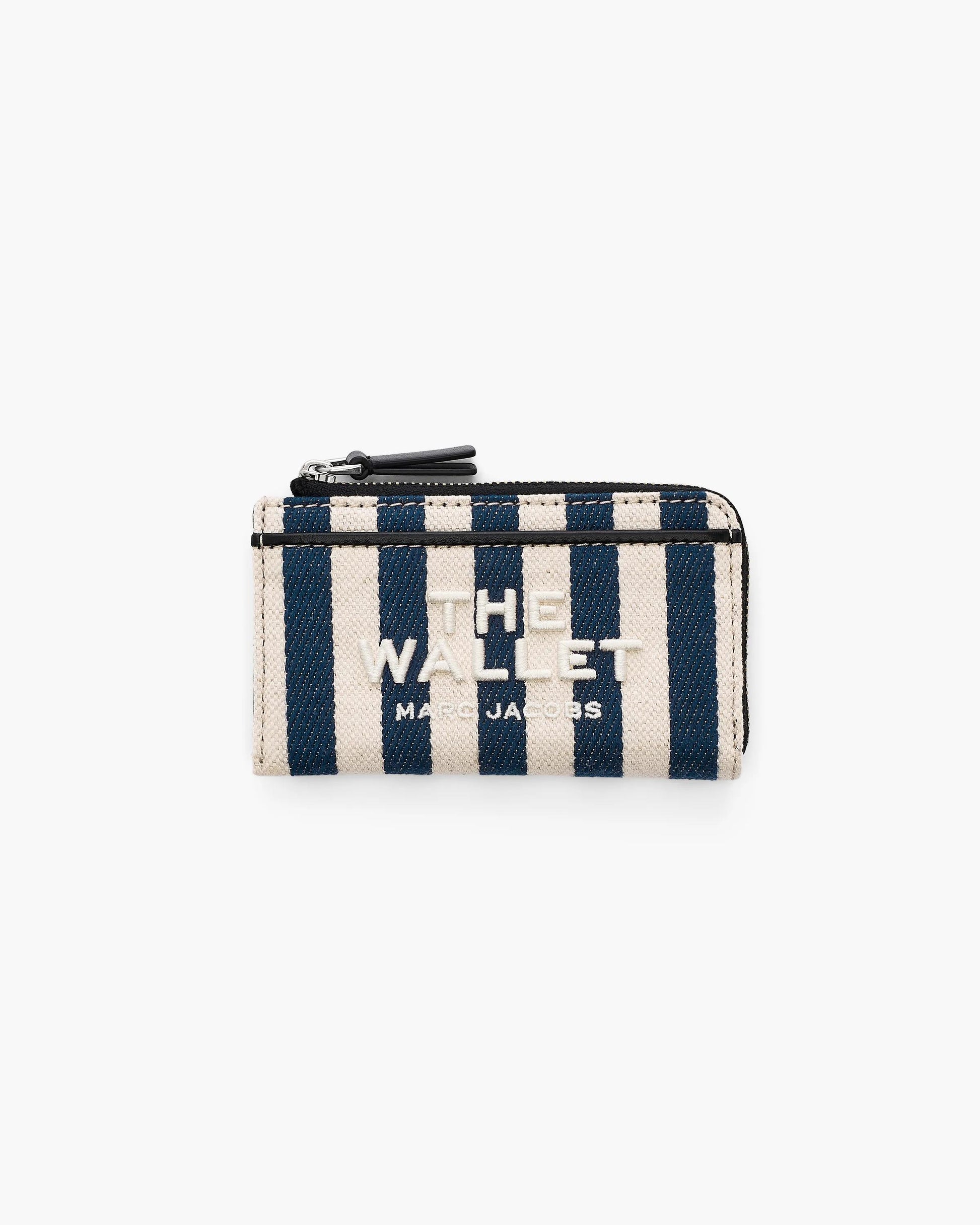 Carteira Marc Jacobs The Stripe Canvas Top Zip Multi Wallet, Lona Listrada, cor Azul Mar Multicolor, vista frontal | Original Exports